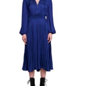 Maje Blue Pleated Midi Dress